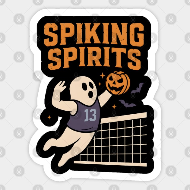 Spiking Spirits Volleyball Ghost Halloween Sticker by MakerMind8.2